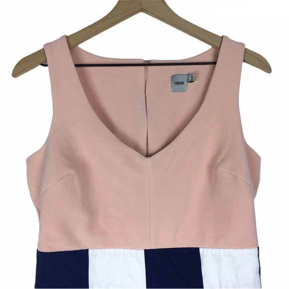 ASOS Skater Dress Stripe Fit Flare Skirt Colorblock Wedding Guest Attire Size 8 - Picture 3 of 13